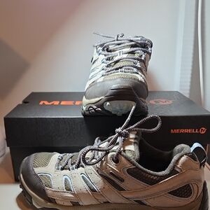 Merrell Women's Moab 2 WP Brindle Shoes - Tan and Gray 10.5